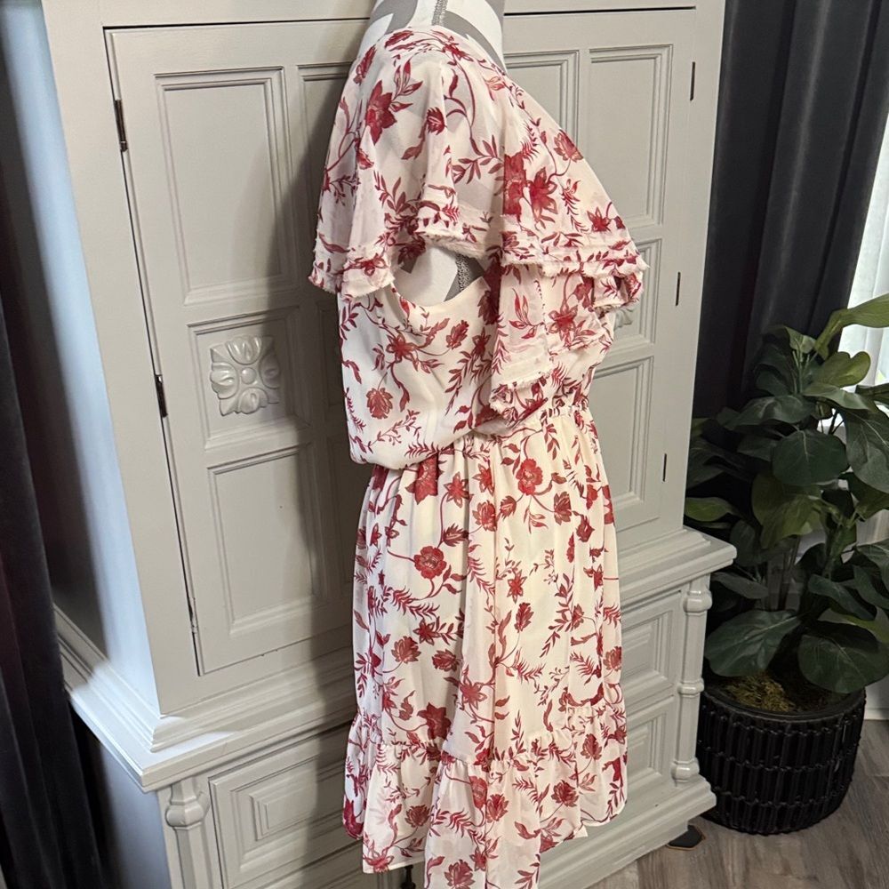 Rebecca Minkoff Floral Ruffle Dress in Red and White Size Large - Picture 7 of 16